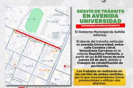 El tramo intervenido, entre la calle Candela y el bulevar Venustiano Carranza, permanece con restricciones mientras se desarrollan labores sobre la carpeta asfáltica.