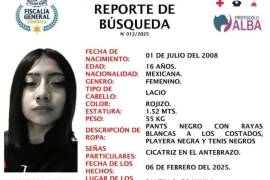 Si sabe algo de la jovencita, puede comunicarse con la Fiscalía de personas desparecidas al teléfono (844) 438 07 00 o bien por medio de un reporte al 911.