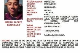 Fiscalía de Coahuila pide apoyo para localizar a menor de 13 años en Saltillo
