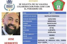 José Heriberto Salazar Barrera fue reportado como desaparecido el 29 de enero; la Fiscalía de Coahuila solicita la colaboración de la ciudadanía para dar con su paradero.