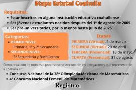 La Olimpiada Mexicana de Matemáticas (a nivel estatal) se aplicará en dos categorías y en cuatro etapas.