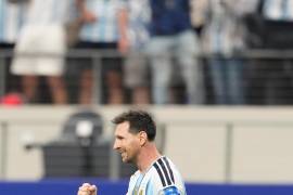 Messi celebra su gol número 17 en las Copas del Mundo.