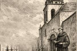 Esta escena recrea el oficio cotidiano de los doctrineros del Saltillo colonial, obligados a registrar cada muerte del Pueblo de San Esteban desde 1632.