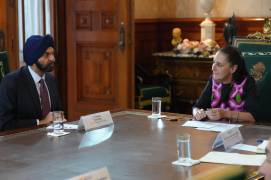 Claudia Sheinbaum Pardo, Presidenta de México con Ajay Banga, presidente del Banco Mundial, en Palacio Nacional. La mandaría recalcó que funcionario y su equipo expresaron interés en participar en el Plan México.