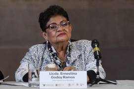 La fiscal general de la República, Ernestina Godoy Ramos, durante la firma del Convenio Marco de Colaboración entre la SCJN, el OAJ, la FGR y el INACIPE.