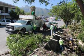 Brigadas municipales retiraron basura, maleza y escombro acumulados en el arroyo Pereyra, a la altura del fraccionamiento Lomas Verdes.