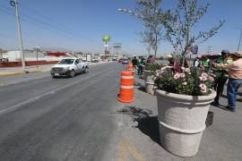 Los nuevos maceteros en el cruce de Luis Echeverría y Jesús Valdés aportan un toque de naturaleza en un área antes dominada por asfalto y cemento.