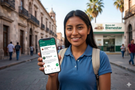 Beneficiaria verifica información oficial de las Becas Bienestar en WhatsApp para evitar fraudes