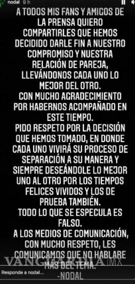 $!Este fue el mensaje que compartió Nodal el sábado 12 de enero.