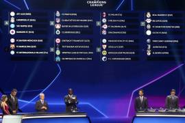 Los grupos se muestran en un panel electrónico durante el sorteo de la fase de grupos de la UEFA Champions League 2022/23 en Estambul, Turquía.