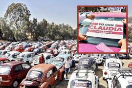 Más de 3 mil vehículos, en su mayoría ‘vochos’ utilizados como taxis en bases ilegales, promoverán la imagen de Claudia Sheinbaum en la GAM