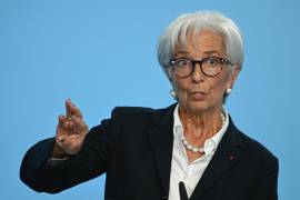 Christine Lagarde, presidenta del Banco Central Europeo (BCE), da una conferencia de prensa en la sede del BCE en Frankfurt, Alemania.