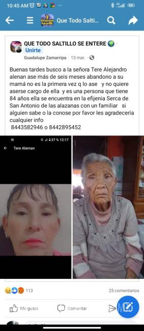 $!Evidencia en Facebook a mujer por dejar a su madre olvidada en ejido de Arteaga