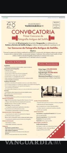 $!La convocatoria, que estará abierta hasta el 31 de marzo de 2025, busca resaltar la riqueza histórica y cultural de Saltillo a través de fotografías que documenten sus tradiciones y paisajes más emblemáticos.