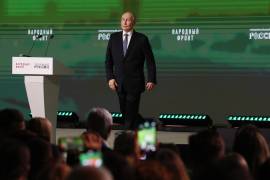 El presidente ruso, Vladimir Putin, asiste al evento “Todo por la victoria” del Frente Popular Panruso. Foro en el Centro Nacional de Rusia en Moscú, Rusia, 13 de julio de 2026.