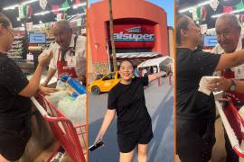 Don Guillermo recibió un carrito lleno de víveres de manos de Metzury Carrillo, influencer torreonense.