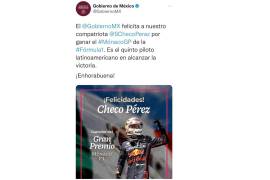 Gobierno de México felicitó a Checo Pérez... con foto de Max Verstappen