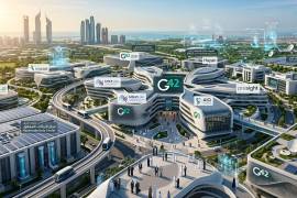Imagen creada a través de la inteligencia artificial que ilustra el ecosistema de IA en torno a G42 construido por los Emiratos Árabes Unidos.