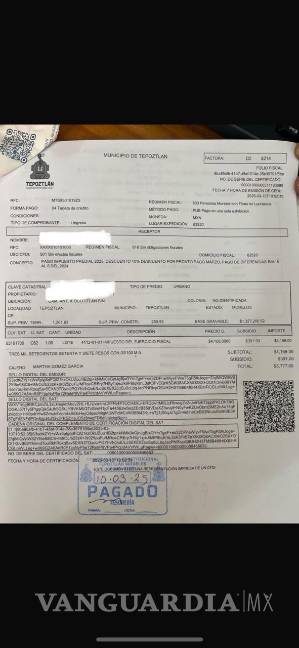 $!Fernández Noroña compartió esta imagen del pago del predial.