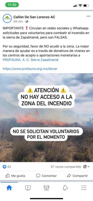 $!Desmienten solicitar voluntarios para apagar incendio de Zapalinamé en Saltillo