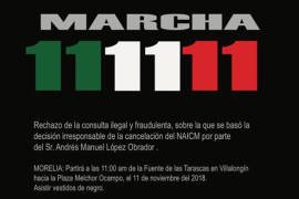 Marcha 11-11-11 es en contra de 'consultas a modo' de AMLO, no a favor del NAIM: Organizadores