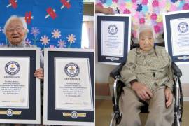 Esta combinación de dos fotografías sin fecha publicadas por Guinness World Records el martes 21 de septiembre de 2021 muestra a las hermanas Umeno Sumiyama, izquierda, y Koume Kodama en asilos de ancianos distintos en la isla Shodoshima, izquierda, y la prefectura de Oita, Japón. AP/Guinness World Records