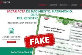 De acuerdo con las autoridades, la página falsa es sacatuacta.com y en ella se expiden actas de nacimiento, matrimonio y defunción en línea.