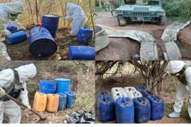 En el informe estatal se reportó el hallazgo de cuatro reactores metálicos enterrados, además de tres mil 105 litros de acetona y cinco mil 550 litros de una sustancia no identificada.