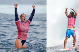 Kauli Vaast de la Polinesia Francesa y Caroline Marks de Estados Unidos se llevaron las medallas de oro en las competiciones de surf masculino y femenino, respectivamente, en los Juegos Olímpicos.