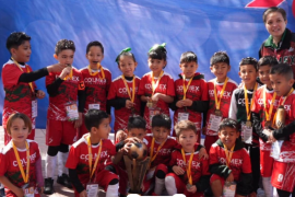 Equipo de primer grado del Colegio México celebra el primer lugar obtenido en los Mini Intersalesianos.
