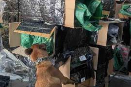 Personal de la Marina y de Aduanas aseguraron 2 millones 400 mil cigarros presuntamente apócrifos en el AICM, en un embarque procedente de China, el cual fue declarado documentalmente como palillos perfumados.
