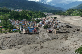 Vista área de Nepal tras la inundación