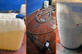 La FGR aseguró 203 litros de hidrocarburo, tres bidones, una bomba de trasiego y un autobús durante un cateo en Pesquería.