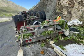 La carga de verduras quedó esparcida sobre la carpeta asfáltica, lo que obligó a realizar labores de limpieza.