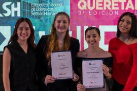 Valentina Caballero, Regina Gutiérrez, Mónica Villegas y Sofía Santino se preparan para presentar su innovador proyecto social en Querétaro.