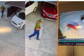 En las fotografías se aprecia como el cliente llegó y en menos de 10 minutos encendió el vehículo y emprendió la huida.