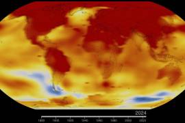 Este mapa de la Tierra en 2024 muestra las anomalías de la temperatura global de la superficie, es decir, cuánto más caliente o más fría estuvo cada región del planeta en comparación con el promedio de 1951 a 1980