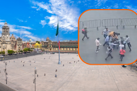 Se agarran a empujones comerciantes y policías frente al Zócalo, antes del Grito