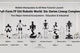 Faraday Future presenta el lanzamiento de la segunda mitad de su ecosistema robótico FF EAI, incluido su nuevo manipulador móvil, el nuevo Futurist, y una vista del ecosistema industrial de robótica EAI de FF.