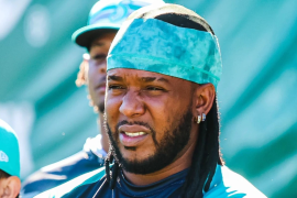 Neftalí Feliz durante su primer día en el campamento de pretemporada de los Saraperos de Saltillo.