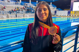 Samantha López, junto a sus compañeras Alix Romero, Ana Enríquez y Joanna Delgadillo, obtuvo el bronce en el relevo 4x100 femenil.