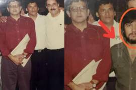 Derecha, la imagen original en la que Andrés Manuel López Obrador está junto a otras personas cuando el expresidente era miembro del PRI. Izquierda, la foto manipulada con IA en la AMLO esta con Amado Carrillo.