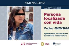 Ximena López Rosales fue localizada con vida en Puebla tras 328 días de búsqueda por su desaparición en CDMX.