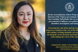 FBI comparte denuncia de espionaje contra alcaldesa Eileen Wang