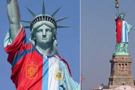 La animación muestra al monumento neoyorquino con los colores de los finalistas del Mundial 2026.