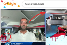 Simón Levy afirma estar en Washington, pero usuarios señalaron que su entrevista coincide con el interior de un hotel en Lisboa, Portugal.