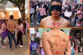 Durante la manifestación del Día Internacional de la Mujer, un hombre que se integró a las marchas en Tlaxcala fue confrontado y exhibido por una mujer como deudor alimentario.