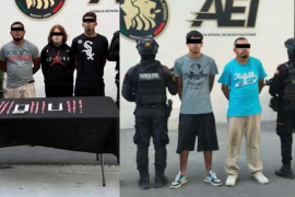 Seis presuntos distribuidores de droga fueron detenidos por Fuerza Civil en Linares, Nuevo León; les decomisaron dosis de cristal, dinero, básculas y motocicletas