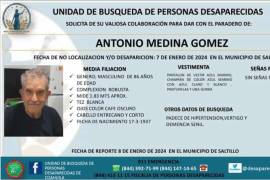 Antonio Medina Gómez se encuentra en paradero desconocido desde el pasado 7 de enero.