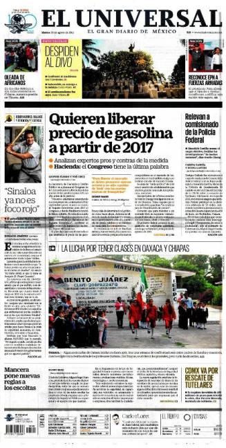 $!Titulares Prensa Nacional 30/08/2016